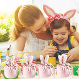 Easter bags with drawstring, 4 pieces of velvet Easter bags, ear-shaped Easter bags, for filling, for candy, cookies, snacks pink