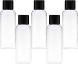 5-piece travel bottle set with flip-cap, 60 ml refillable plastic bottles, empty dispenser for shampoo, travel size, lotion, essential oils, makeup remover, transparent and leak-proof