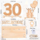 Original 30th birthday money gift wooden anniversary guest book present for men and women with LED light chain, butterfly ribbon wrapping paper 30