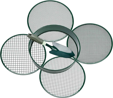 Garden sieve, soil sieve with interchangeable mesh sizes 3, 6, 9 and 12 mm, perfect garden tool for sifting soil, stones and compost.