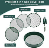 Garden sieve, soil sieve with interchangeable mesh sizes 3, 6, 9 and 12 mm, perfect garden tool for sifting soil, stones and compost.