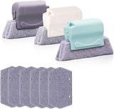 Cleaning brush with slot, 3 cleaning brushes and 6 replacement pads, kitchen cleaning set, for cleaning all corners windows doors, grey, green, cream-coloured
