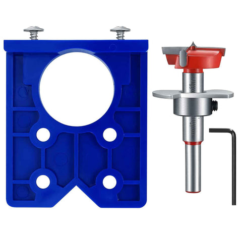 35 mm hinge drill set with hinge hole and hinge template, drill guide, power drill accessory, for concealed hinges, cabinet hinges, mounting plates, woodworking