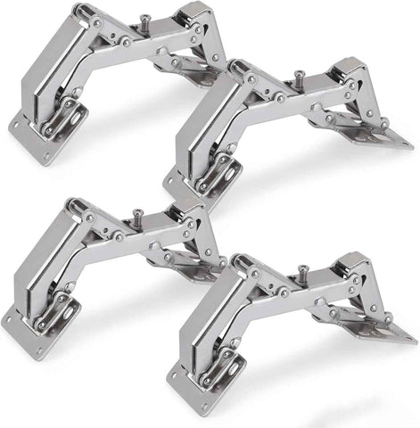 Spring-loaded hinge, 170 degrees, for kitchen cabinets, door hinges, large angle door hinges, angle stop, self-closing hinge, 4 pieces, improved version with buffer damping