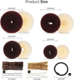 Hair Bun Maker Set, Donut Bun Maker Set With 4pcs Dark Brown &4pcs Beige(2 extra-large,2 large,2 medium and 2 small), 5 pieces Hair Elastic Bands, 40 pieces Hair Bobby Pins (Brown and Gold)