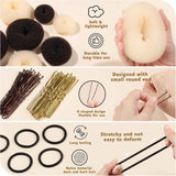Hair Bun Maker Set, Donut Bun Maker Set With 4pcs Dark Brown &4pcs Beige(2 extra-large,2 large,2 medium and 2 small), 5 pieces Hair Elastic Bands, 40 pieces Hair Bobby Pins (Brown and Gold)