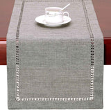 Handmade Hemstitch Gray Dining Table Runner Or Dresser Scarf, Rectangular 14 by 72 Inch