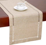 Handmade Hemstitch Beige Table Runner Or Dresser Scarf, Rectangular 14 By 108 Inch