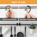 12 Pcs S Hooks for Hanging, Heavy Duty Metal S Shaped Hooks with Safety Buckle for Plants, Pots, Towels and Bags, 3.55 inch (Black)