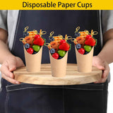 Charcuterie Cups with Cocktail Picks, 12 OZ Paper Appetizer Cups 24 Pcs with 4.7 Inch Bamboo Knot Skewers 100 Pcs, French Fries Holder Cones Brown, Party Supplies