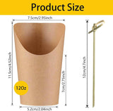 Charcuterie Cups with Cocktail Picks, 12 OZ Paper Appetizer Cups 24 Pcs with 4.7 Inch Bamboo Knot Skewers 100 Pcs, French Fries Holder Cones Brown, Party Supplies