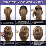Hair Donut Bun Maker Set - 4 Bun Shapers, 20 Invisible Nets, 5 Elastics, 20 Bobby Pins (Black)