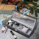 6-slot Leather Watch Box, Watch Box Organizer Glass jewelry Storage Black