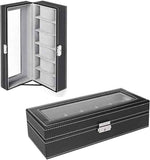 6-slot Leather Watch Box, Watch Box Organizer Glass jewelry Storage Black