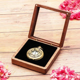 Walnut Wood Pocket Watch Gift Box with Clear Acrylic Lid Portable Single Pocket Watch Display Storage Travel Case Organizer for Men Women (Black Inner)