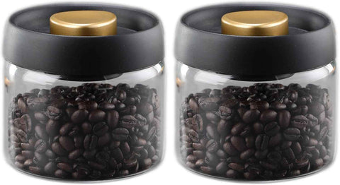 Airtight Borosilicate Glass Coffee Bean Storage Container with Vacuum Sealed Lid, 2pcs Food Storage Jars for Dry Goods, Coffee Bar Necessity