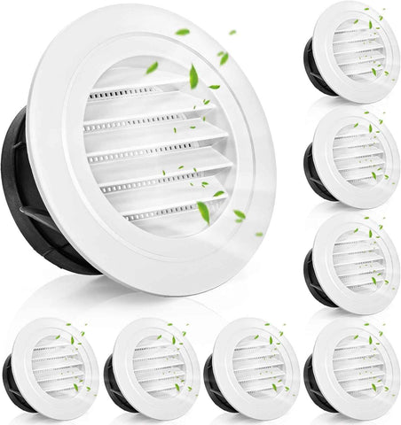 8 Pack Air Vent Round, 4 Inch Air Soffit Vent, ABS Louver Vent Cover with Built-in Fly Screen Mesh, Ceiling Louver Grille Cover for Garage, Bathroom, Kitchen, Office, Home Ventilation