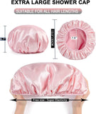 Terry Lined Shower Cap,Triple Layer Large Cap for Women,Shower Cap Reusable Waterproof,Long Thick Hair(Pink)