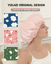 Terry Lined Shower Cap,Triple Layer Large Cap for Women,Shower Cap Reusable Waterproof,Long Thick Hair(Pink)