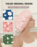 Terry Lined Shower Cap,Triple Layer Large Cap for Women,Shower Cap Reusable Waterproof,Long Thick Hair(Pink)