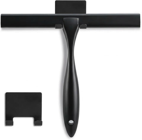 Shower Squeegee, 10-Inch Matte Black All-Purpose Stainless Steel Squeegee for Bathroom, Doors, Mirrors, Tiles and Car Windows - 100% Streak Free