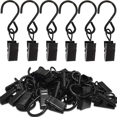 Stainless Steel S Hooks Curtain Clips, 50 Pack Hanging Party Lights Clips Hangers Gutter Photo, Art Craft Display, 2.4 Inch Long, Black Long -