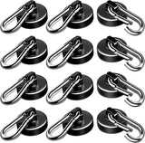 Strong Magnetic Hooks, 70LBS Hooks Heavy Duty Neodymium Magnets with Carabiner Hook, Magnet Swivel for Kitchen, Hanging, Cruise, Grill, Refrigerator - 12 Pack Black 2in x 0.98in