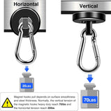 Strong Magnetic Hooks, 70LBS Hooks Heavy Duty Neodymium Magnets with Carabiner Hook, Magnet Swivel for Kitchen, Hanging, Cruise, Grill, Refrigerator - 12 Pack Black 2in x 0.98in