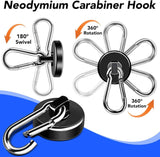 Strong Magnetic Hooks, 70LBS Hooks Heavy Duty Neodymium Magnets with Carabiner Hook, Magnet Swivel for Kitchen, Hanging, Cruise, Grill, Refrigerator - 12 Pack Black 2in x 0.98in