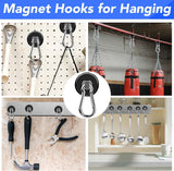 Strong Magnetic Hooks, 70LBS Hooks Heavy Duty Neodymium Magnets with Carabiner Hook, Magnet Swivel for Kitchen, Hanging, Cruise, Grill, Refrigerator - 12 Pack Black 2in x 0.98in