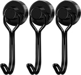 Black Magnet Hooks, 25LBS Swivel Magnetic Hooks for Hanging, Strong Cruise Cabins, Grill, Refrigerator, Kitchen, Door, Locker, Key and Calendar - Pack of 3