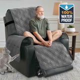 100% Waterproof Recliner Chair Cover Nonslip Stay in Place Electric Power Lift Slipcovers Fitted Standard Large with Side Pocket,Grey/Beige Grey/Beige -