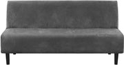 Real Velvet Futon Cover Armless Sofa Covers Bed Stretch Couch Slipcover Furniture Protector Thick Soft Fabric Form Fitted Stay in Place, Grey -