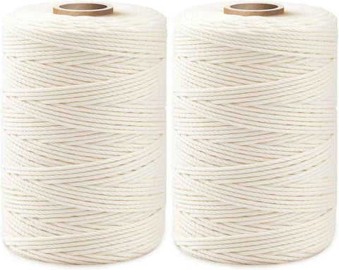 1,200ft (600ft x 2Rolls) Butchers Twine 2mm Cotton String for Cooking Kitchen Meat Turkey Sausage Roasting Baking Gift Wrapping DIY Crafts Crocheting Knitting Naturalwhite ( X 600 Feet ) / Pc 2 Pcs