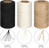 984 Ft Twine String, Natural Jute Twine, 2mm White Cotton Rope, 10ply Black for Crafts, Art, Gardening Plants, Gift Wrapping, Decoration, Packing String Bulk(3 Rolls) - 3 Rolls