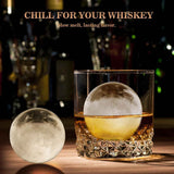 Whiskey Ice Cubes Mold 2 Pack - Round Cube & Ball Maker Set with Storage Bin, Trays Lid, Tongs for Bourbon Cocktails, Gifts Lover