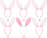 6 Sets Easter Bunny Ears Headbands and Tail, Long Furry Plush Rabbit Ear Headband for Bachelorette Wedding Cosplay White -