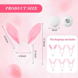 6 Sets Easter Bunny Ears Headbands and Tail, Long Furry Plush Rabbit Ear Headband for Bachelorette Wedding Cosplay White -