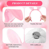 6 Sets Easter Bunny Ears Headbands and Tail, Long Furry Plush Rabbit Ear Headband for Bachelorette Wedding Cosplay White -