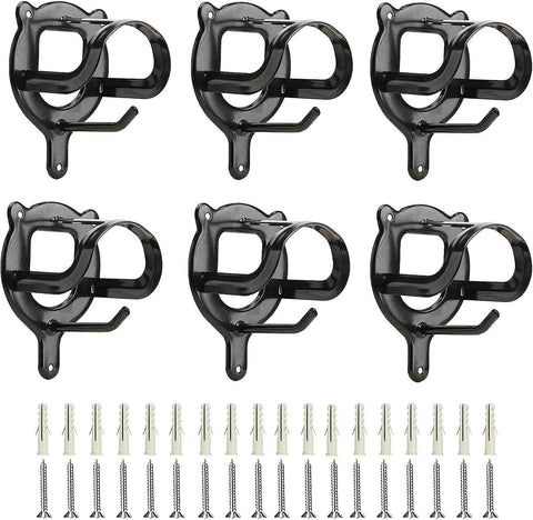 6 Counts Horse Bridle Rack Bracket Hooks Metal Halter Hanger with Tubes and Screws for Barn Supplies, Black -