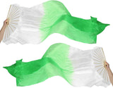 16 Fan Belly Dance Silk Veil 59", 1 Pair (Left+Right) Women Long Folding Wood for Performance, White Green 59"