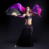 16 Fan Belly Dance Silk Veil 59", 1 Pair (Left+Right) Women Long Folding Wood for Performance, White Green 59"