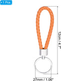 Braided Leather Keychain with Key Ring PU Woven Wristlet Lanyard Strap Fob Keyring Holder for Car Bag Wallet Pendant Orange -