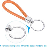 Braided Leather Keychain with Key Ring PU Woven Wristlet Lanyard Strap Fob Keyring Holder for Car Bag Wallet Pendant Orange -
