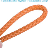 Braided Leather Keychain with Key Ring PU Woven Wristlet Lanyard Strap Fob Keyring Holder for Car Bag Wallet Pendant Orange -
