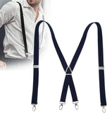 Mens Suspenders,Back Hidden Suspender,Adjustable Stretchable 2.5x110cm/1.0x43.3in Clip Suspenders Fit 4 Metal Buckles Pants for Adult(Navy blue)