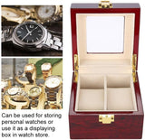 Wooden Watch Box, 2 Slots Storage Case Organizer Beige Soft Flannel Lining Red Box for Men with Clear Lid