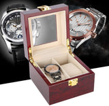 Wooden Watch Box, 2 Slots Storage Case Organizer Beige Soft Flannel Lining Red Box for Men with Clear Lid