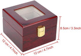 Wooden Watch Box, 2 Slots Storage Case Organizer Beige Soft Flannel Lining Red Box for Men with Clear Lid