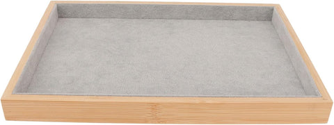 Velvet Stackable Jewelry Tray, Wood Flat Organizer Tray Drawer for Necklace Bracelet Ring Showcase Display(Grey)